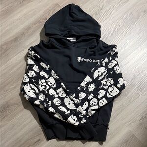 Ryoko Rain Black Graphic Hoodie with Mask Print Sleeves